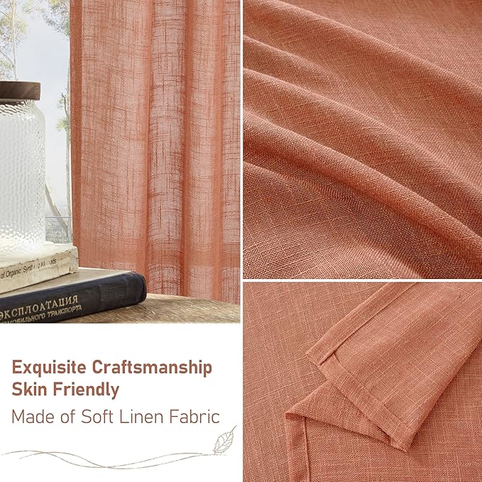 LAMIT Terracotta 72 inch Linen Curtains 2 Panels Set for Living Room, Soft Thick Linen Semi Sheer Light Reducing Bronze Grommet Window Treatments Neutral Drapes for Bedroom, 52 x 72 Inch