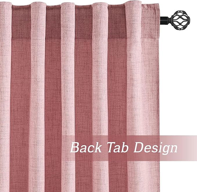 RYB HOME Living Room and Bedroom Curtains and Drapes Linen Sheer, Light Filtering Curtains 84 inches Long, Back Tab/Rod Pocket, Peach Blush, W 52 x L 84 inches, 2 Panels Set