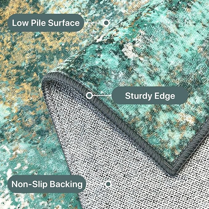 BEIMO Machine Washable Rug 5x7 Area Rugs for Living Room Bedroom, Large Turquoise Abstract Area Rug Soft Throw Rugs, Low-Pile Floor Carpet with Non Slip Rubber Backing