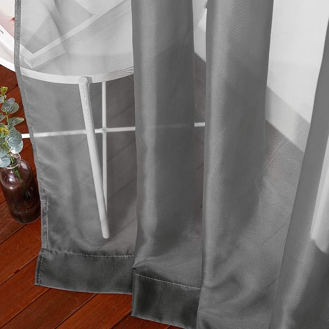 NICETOWN Dark Grey Sheer Curtains 90 inches Long 2 Panels, Grommet Top Soft Voile Sheer Airy & Lightweight Window Treatment for Boys Room/Living Room, W54 x L90