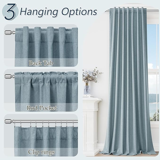Guken 100% Blackout Linen Curtains 90 Inch Length 2 Panels Set for Living Room Bedroom Back Tab Thermal Insulated Black Out Drapes Room Darkening Farmhouse Style for Bedroom Window Curtains 52x90