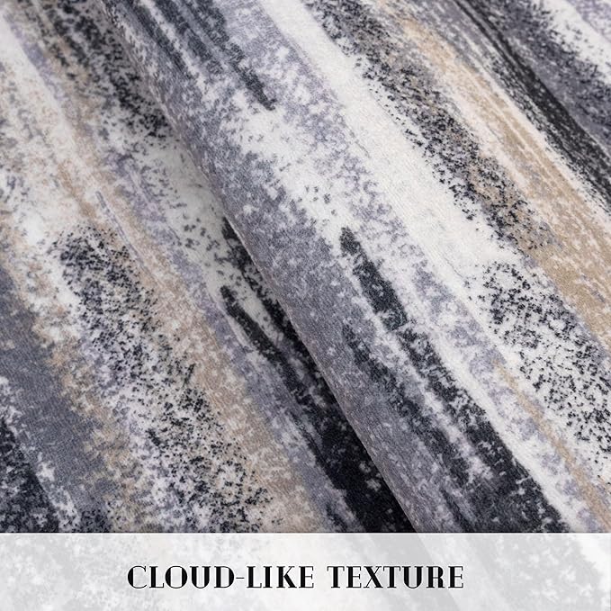 Lansny Modern Abstract Runner Rug 2.6x10, Grey Black Multi Washable Long Kitchen Runner Non-Slip Soft Hallway Rug Runner Thin Print Faux Wool Carpet for Entryway Bedroom Laundry Room Indoor Home Decor
