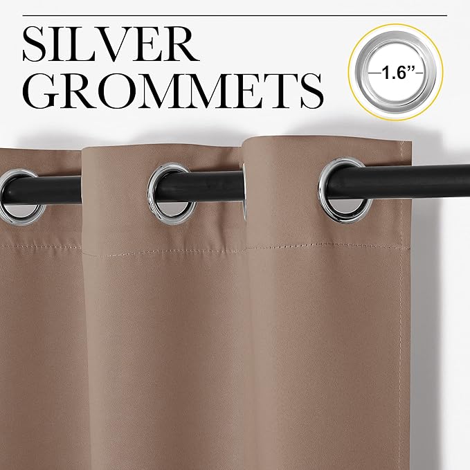 NICETOWN Cappuccino Small Window Kitchen Blackout Curtains, Thermal Insulated Solid Grommet Blackout Short Drapes for Bedroom (Set of 2, 42 by 48 Inch)