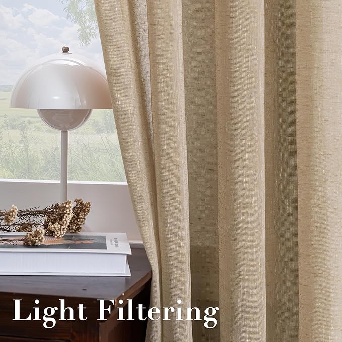 H.VERSAILTEX Linen Curtains Nickel Grommet Natural Linen Semi-Sheer Curtains 2 Panels Privacy Added Premium Soft Rich Material Drapes for Bedroom/Living Room - 52x54 - Inch - Taffy