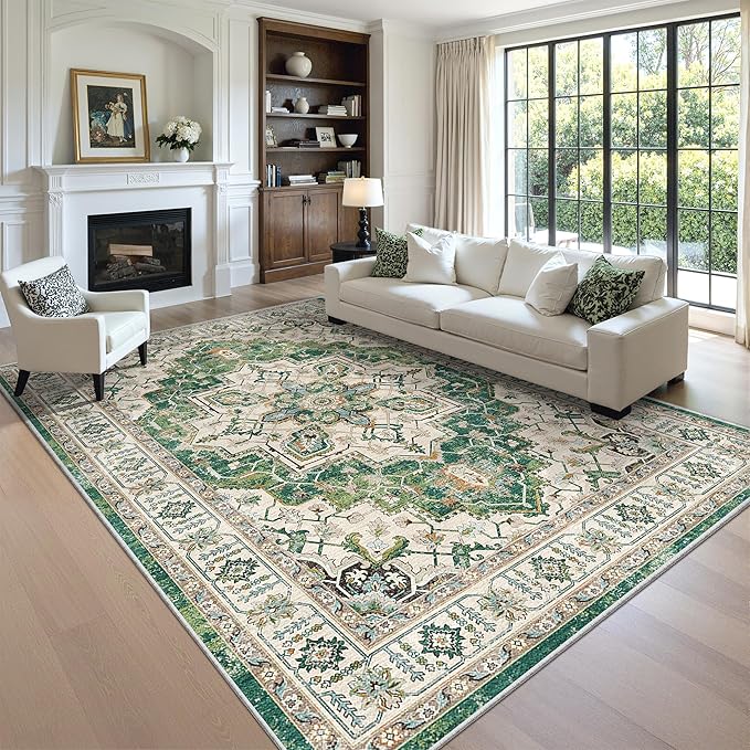 zesthome 8x10 Area Rugs,Stain Resistant Washable Rug,Ultra-Thin Rugs for Living Room,Bedroom,Non-Slip Backing Home Decor Large Area Rug (Green,8'x10')
