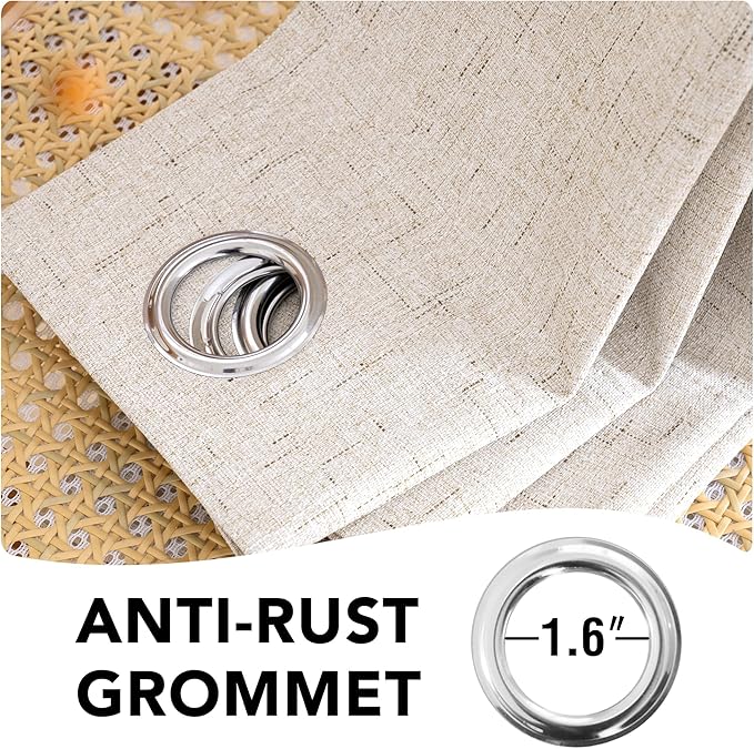 H.VERSAILTEX Linen Blackout Curtains Durable Thick Textured Linen Look 100% Blackout Patio Door Curtain Anti Rust Grommet Extra Wide Sliding Door Curtain Panel, Natural，W100 x L108 inch (Pack of 4)