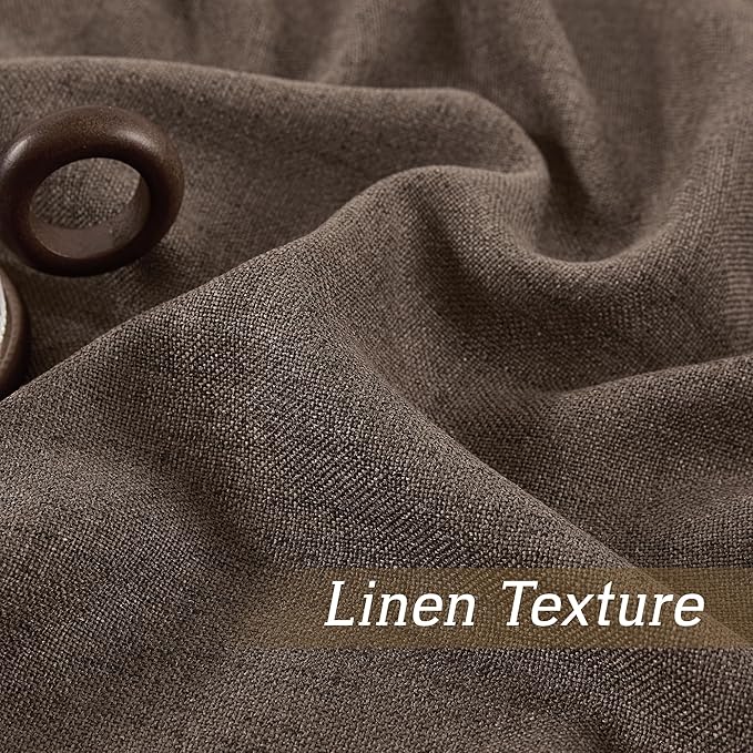 RYB HOME Natural Linen Sheer Curtains 108 inches Long for Living Room/Bedroom, Back Tab/Rod Pocket, Light Filtering Sheer Curtains and Drapes, Brown, W 52 x L 108 inches, 2 Panels Set