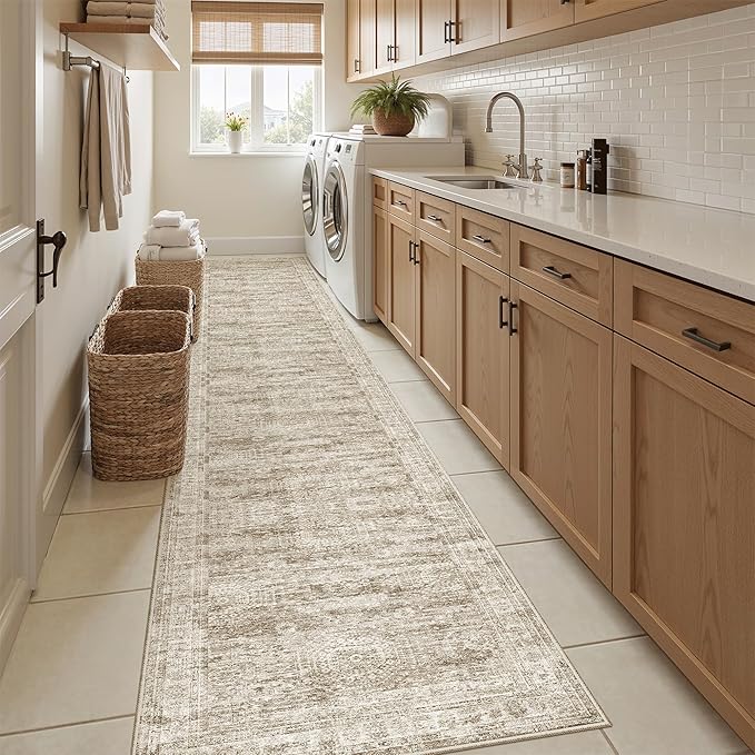 Runner Rug 2'x10' Washable Non-Slip Runner Rugs for Kitchen Bathroom Laundry Room Brown Vintage Floor Carpet Runners for Hallway Entryway