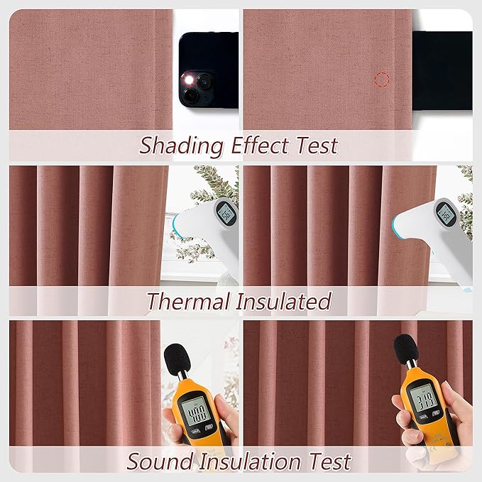 Dusty Rose 100% Blackout Linen Curtains 72 Inch Length 2 Panels Set for Girls Bedroom Back Tab Thermal Insulated Black Out Drapes Room Darkening Farmhouse Style for Bedroom Window Curtains 52x72
