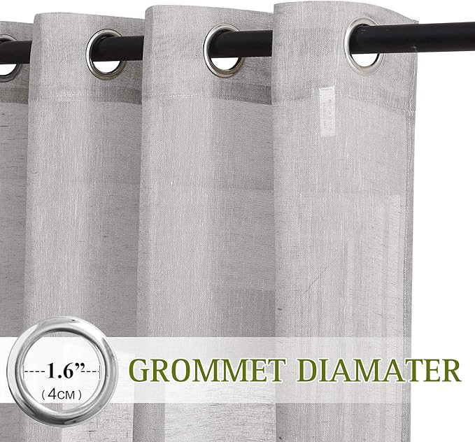 NICETOWN Patio Curtain for Sliding Door W100 x L84, Extra Wide Grommet Linen 100 Inch Curtain Privacy Semitransparent Light Filtering Flax Sheer Window Treatment for Living Room, Grey, 1 Piece