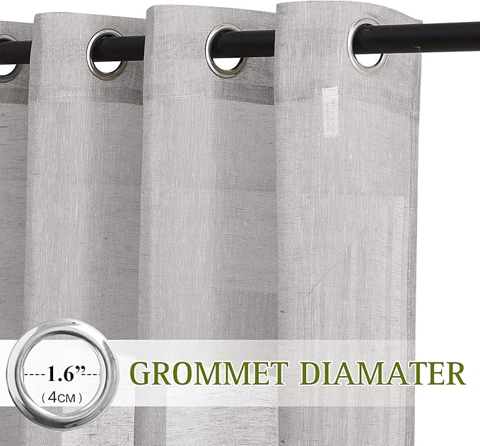 NICETOWN Sheer Linen Bedroom Window Curtains 84 inches Length, Grommet Privacy Semitransparent Light Filtering Flax Sheer Window Treatment for Living Room, Grey, W52 by L84, 1 Pair