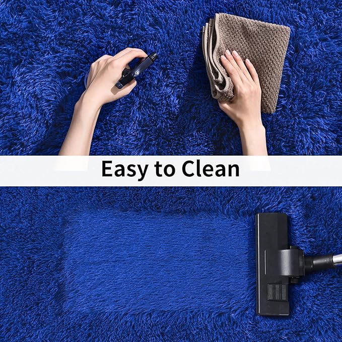 Soft Runner Rugs for Bedroom Hallways, 2 Packs 2x6 Royal Blue Fluffy Shag Throw Area Rug Non Slip for Bedside Dorm, Long Shaggy Furry Carpet for Nursery Living Room