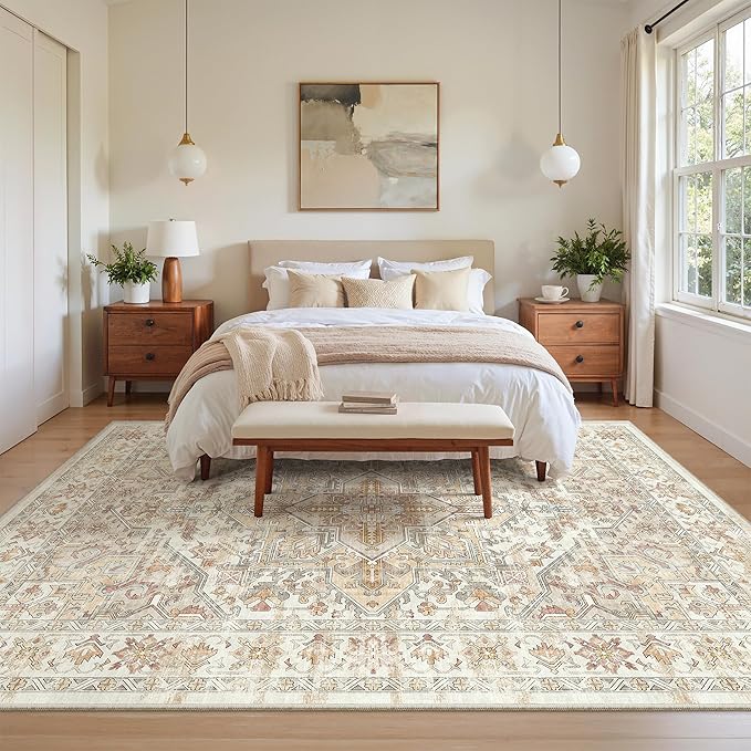 zesthome 5x7 Washable Rug-Stain Resistant Area Rugs for Living Room, Ultra-Thin Vintage Rugs, Non-Slip Backing Rug, Low Pile Large Area Rug, Boho Home Decor