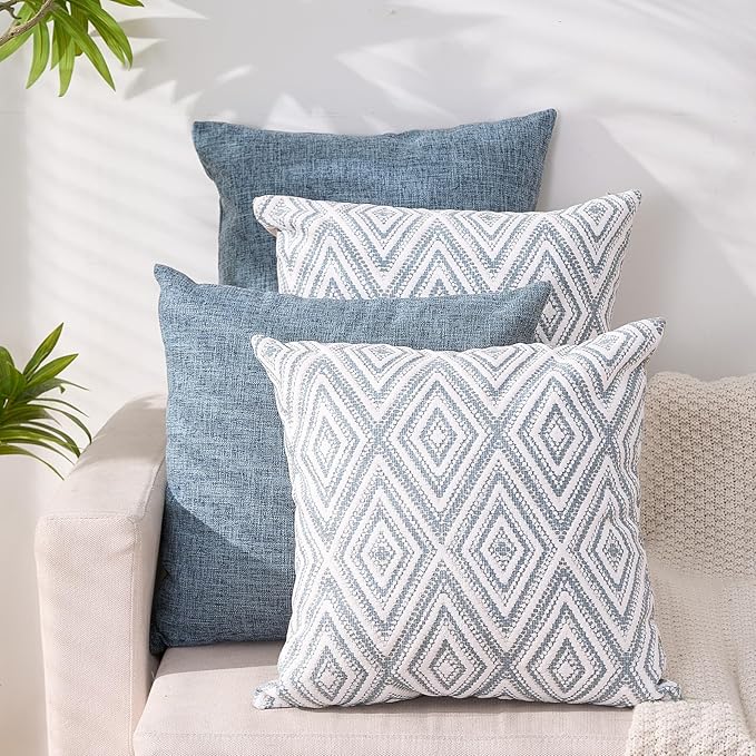 HPUK Decorative Throw Pillow Covers Set of 4 Couch Pillows Accent Cushion Cover for Couch Sofa Living Room, 20"x20" inches, Blue