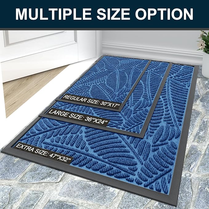 Colorxy Waterproof Doormat, Sturdy Natural Rubber Front Door Mats, Non Slip Low Profile Indoor Outdoor Entrance Mat, Stain Resistant Easy Clean Floor Mat for Patio or Entryway, 48''x32'', Light Blue
