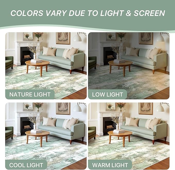BEIMO Runner Rug for Hallway Kitchen, 2x7 Machine Washable Runners Rug for Entryway, Light Green Soft Modern Abstract Throw Rugs, Low Pile Floor Carpet with Non Slip Backing