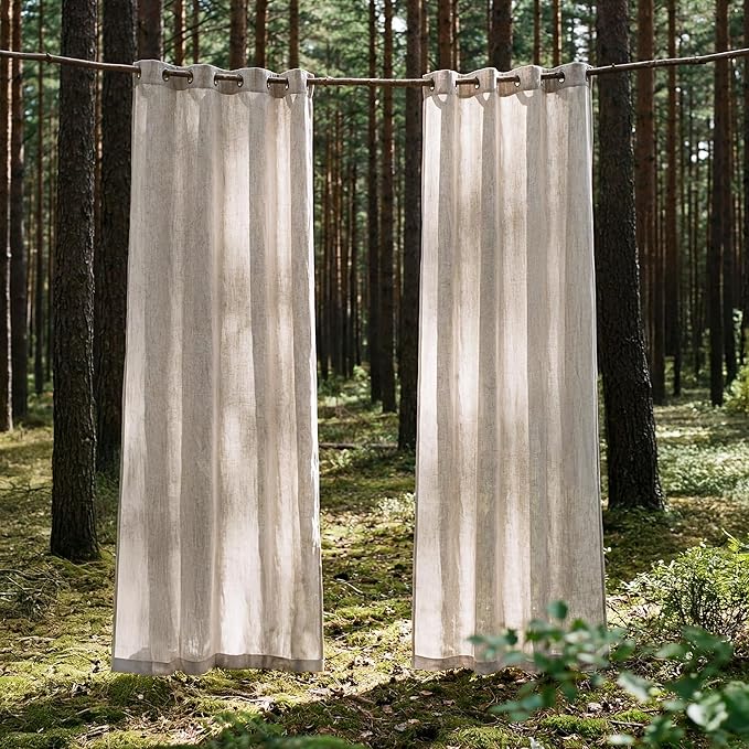 NICETOWN Semi Sheer Linen Curtains for Bedroom 84 inches Long, Grommet Privacy Vertical Farmhouse Window with Light Filtering for Living Room, Natural, W52 x L84, 2 Pieces