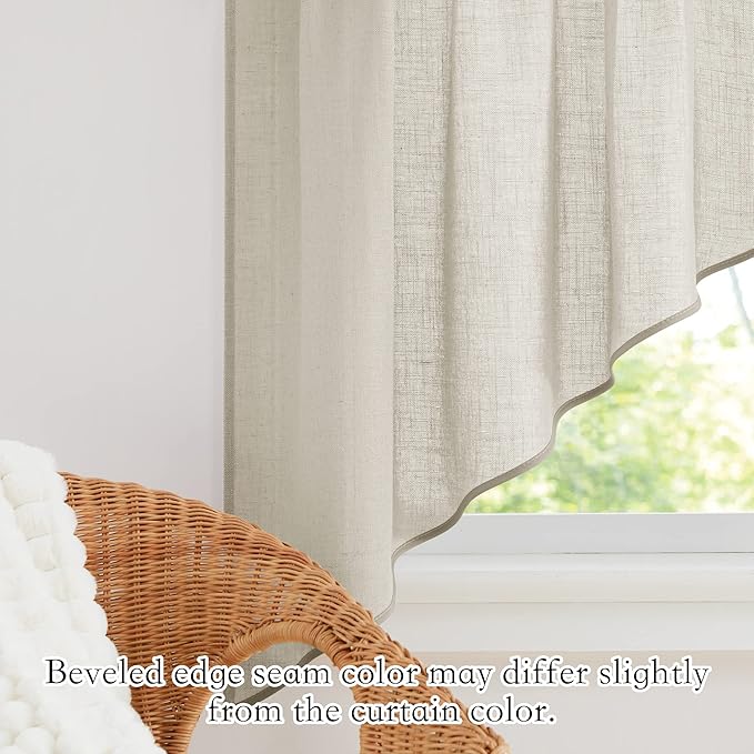 RYB HOME Window Topper Curtains - Linen Textured Semi Sheer Curtains Privacy Rod Pocket Curtain Valances Tiers Set Light Filter for Bedroom Cafe Kitchen, Angora, 36 x 36 inch, 1 Pair