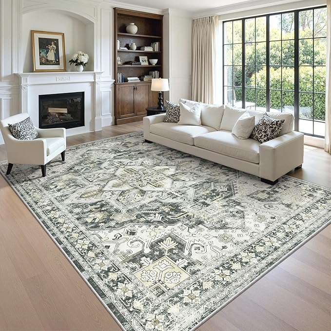 zesthome 8x10 Area Rugs-Washable Rug for Living Room, Non-Slip Backing Rugs, Stain Resistant 8x10 Rug for Bedroom, Ultra-Thin Low Pile Rugs, Vintage Large Home Decor
