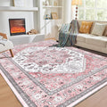 OPPODREAM Soft Area Rugs 3x5, Washable Rugs with Non Slip Backing, Low-Pile Throw 3x5 Carpet, Faux Cashmere 3 x 5 Carpet, Pink & Cream