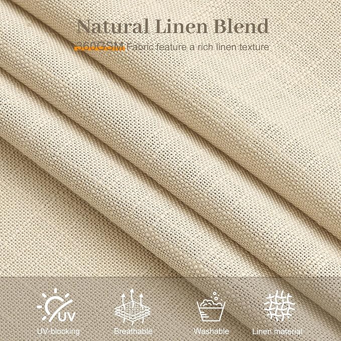 IVAPUPU 70 Inch Extra Width Pinch Pleated Curtains for Living Room, Pleated Linen Sheer Curtains Light Filtering Privacy Hooks Rings Back Tab Drapes for Sliding Door, 1 Panel, 70Wx84L, Sand Beige