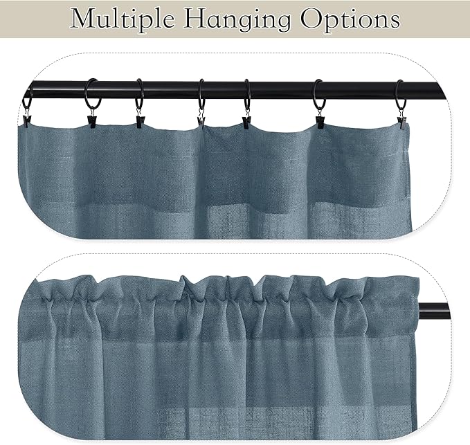 RYB HOME Stone Blue Sheer Curtains 84 inch Length Soft Linen Texture Curtains Light Glare Filering Privacy Window Decor for Living Room Sliding Door Picture Window, W 52 x L 84 inch, 2 Panels