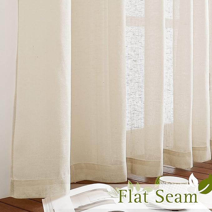 NICETOWN Sliding Door Curtains 100 Inch Extra Wide, Grommet Semi Sheer Linen Curtain and Drape Privacy with Light Filtering Elegant for French Door/Living Room, Beige, W100 x L84, 1 Panel