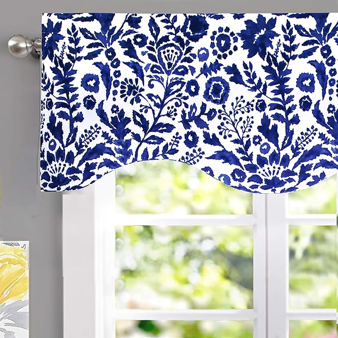 DriftAway Julia Lined Valance Double Layer Thermal Insulated Room Darkening Blackout Valances 3 Inch Rod Pocket Scalloped Edge Window Valance for Bathroom Living Room 52 Inch by 16 Inch Navy