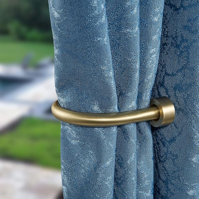 Premium Curtain Holdback, Quality Metal Decorative Curtain Holdbacks with Zinc Alloy Cap Finials,Rust-Proof, Set of 4 Window Curtain Holdbacks,Brass