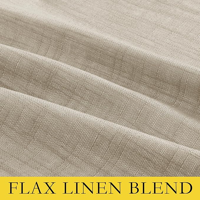 NICETOWN Taupe 100% Blackout Linen Curtains 90 inch Long Burg, Farmhouse Thick Completely Blackout Window Treatment Panels Thermal Insulated Drapes for Living Room (1 Pair, 52" Width Each Panel)