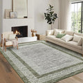 GarveeHome 8x10 Large Washable Area Rug Modern Bordered Rug Distressed Geometric Floor Carpet, Soft Non Slip Rug, Low Pile Non Shedding Rug, Indoor Green Rug for Bedroom, Living Room