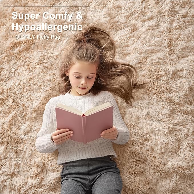 OLANLY 3x8 Machine Washable Runner Rugs for Hallway, Soft Fluffy Shaggy Bedside Rugs for Bedroom, Living Room, Indoor Floor Carpet for Kids Girls and Boys, Nursery Rooms, Home Decor Aesthetic, Beige