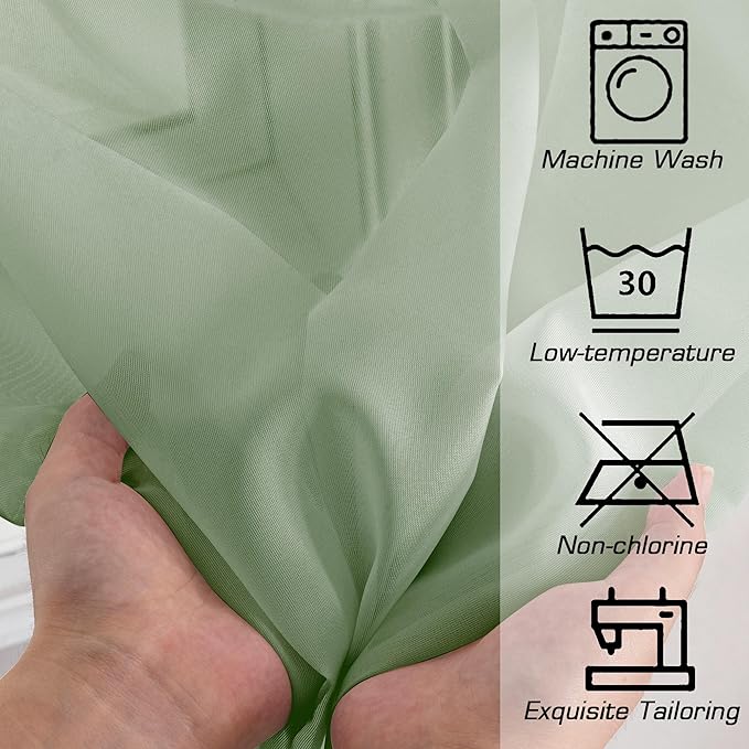 Simplebrand Sage Green Valances 14 Inches Long for Living Room Pocket 2 Panel Light Filtering Sheer Translucent Valence Toppers for Window Kitchen Bathroom Bedroom 42x14 Inch Length
