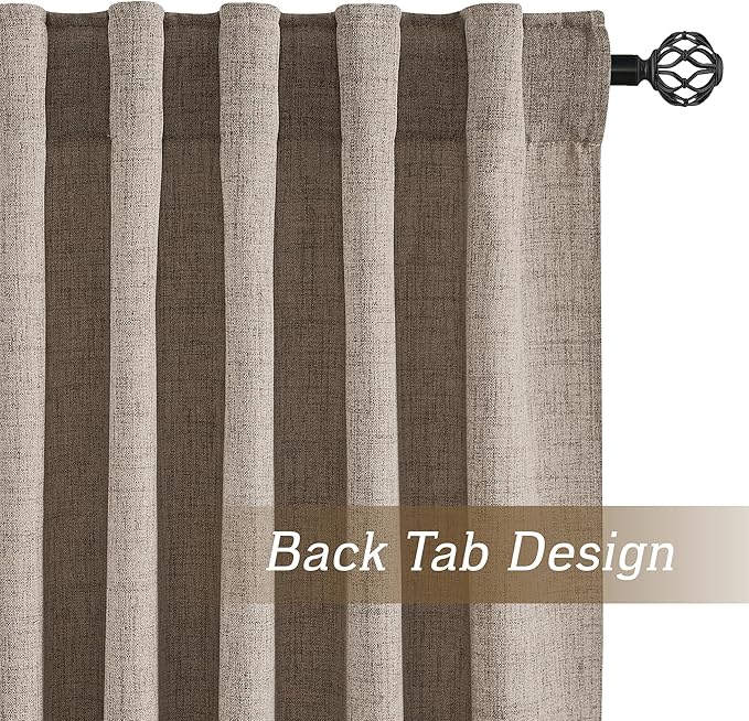 RYB HOME Linen Sheer Curtains and Drapes for Living Room 108 inches Length, Breathable Back Tab/Rod Pocket Semi Sheer Curtains, Oatmeal, W 52 x L 108 inches, 2 Panels Set