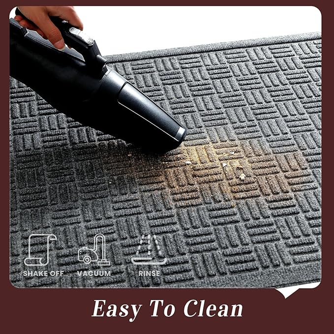 Mibao Front Door Mat Indoor Outdoor Entrance, Dirt Trapping Waterproof All-Season, All-Weather Doormat, Non-Slip Durable Natural Rubber Low Profile Easy Clean Patio Entrance Mat, 47" x 31.5", Grey