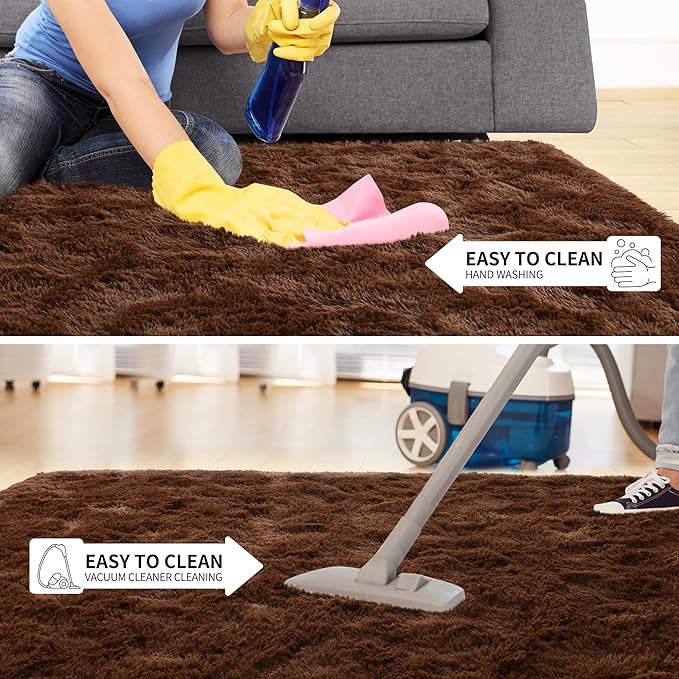 Tepook Super Soft Fluffy Rug for Bedroom, Modern Shaggy Fuzzy Kids Rugs for Living Room, Plush Indoor Nursery Home Decor Dorm Carpet with Non-Slip Bottom, Brown, 3 X 5 Feet