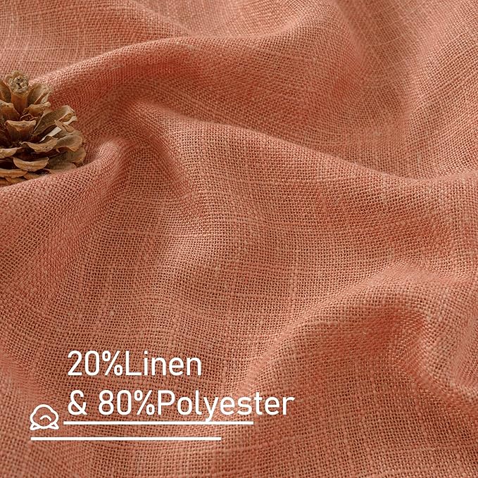 LAMIT Small Window Linen Curtains 36 inches Long, Light Filtering Linen Textured Bronze Grommet Soft Semi Sheer Drapes for Half Windows/Bathroom, 2 Panels, Terracotta, 34 x 36 Inch