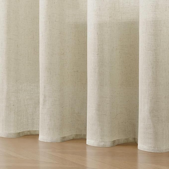 Joydeco Linen Curtains 108 Inch Length 2 Panel Sets,Light Filtering Curtains for Bedroom 52 Inch Wide Living Room Drapes with Back Tabs & Rod Pockets (W52 x L108 Inch, Beige)