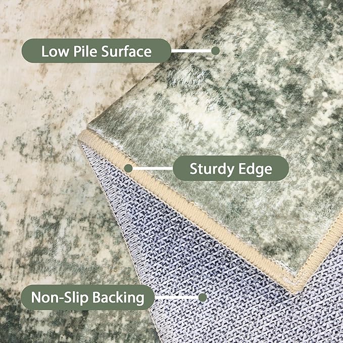 BEIMO Area Rugs 9x12 for Living Room Bedroom, Modern Abstract Machine Washable Rug, Large Soft Low Pile Floor Cover with Non Slip Backing for Dining Room, Grey/Dark Green
