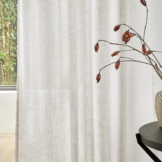 MYSKY HOME Linen Curtains for Sliding Door, Farmhouse Semi Sheer Ceiling Curtains Living Room Light Filtering Back Tab Elegant Style Soft Fabric, 50" x 95", Linen, 2 Panels