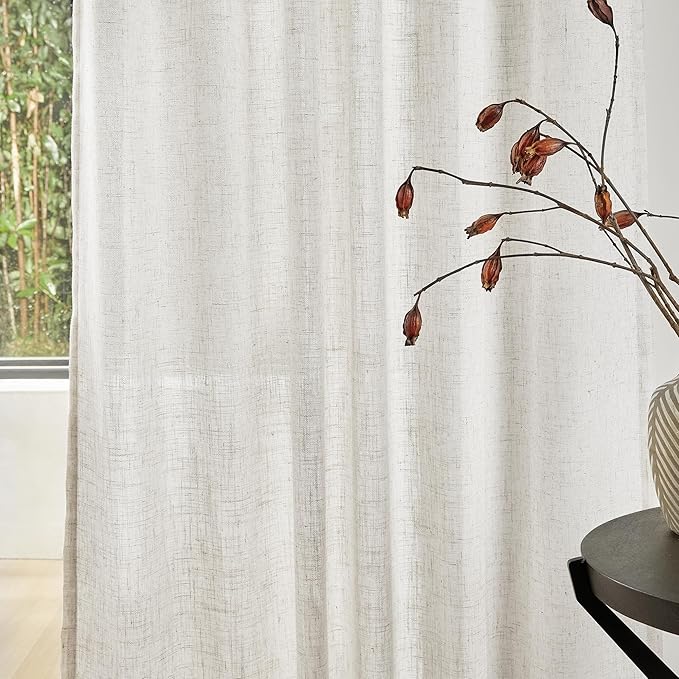 MYSKY HOME Country Curtains for Sliding Glass Door, Back Tab Semi Sheer Curtain Panels Extra Long Floor Length Drapes Linen Texture Soft Touch, 50x108 Inch, Linen, Set of 2