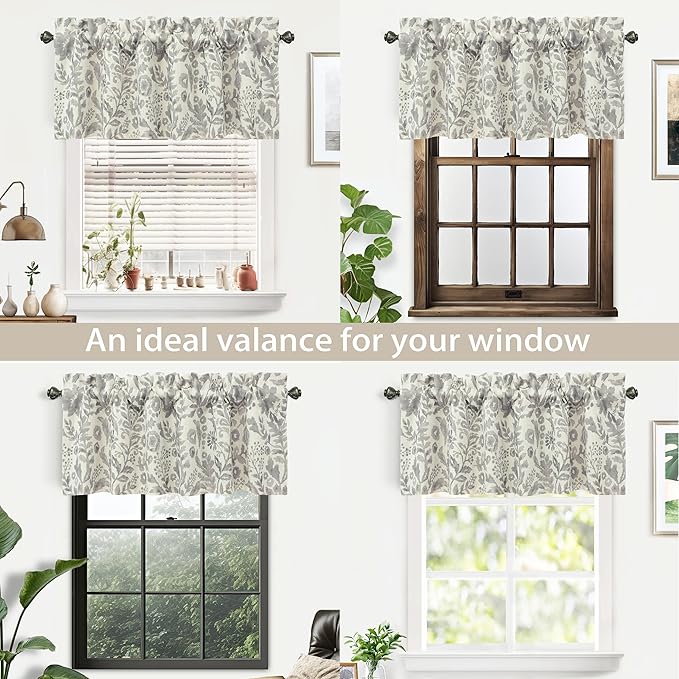 DriftAway Julia Lined Valance Double Layer Thermal Insulated Room Darkening Blackout Valances 3 Inch Rod Pocket Window Valance for Bathroom Living Room 52 Inch by 18 Inch Linen Gray