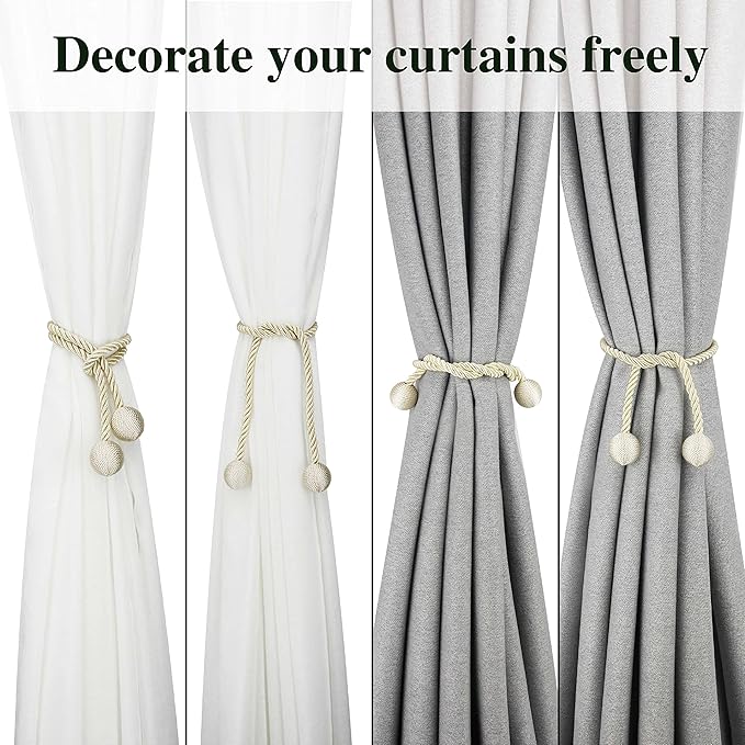 Curtain Tiebacks Outdoor Elegant Decorative Tie Backs Modern Rope Tiebacks for Drapes Window Curtain Holdbacks for Draperies (Beige, 4)