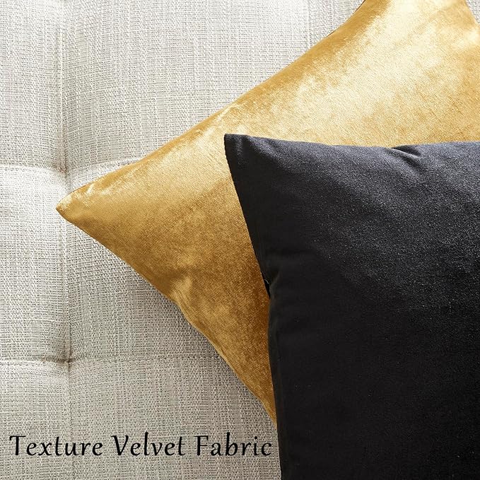 GIGIZAZA Black Velvet Pillow Covers 20x20,Decorative Square Throw Pillows Modern Covers Big Solid Living Room Pillow Cases for Couch Pack of 2