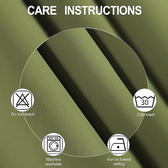 LEMOMO Olive Green Thermal Blackout Curtains/42 x 84 Inch/Set of 2 Panels Room Darkening Curtains for Bedroom