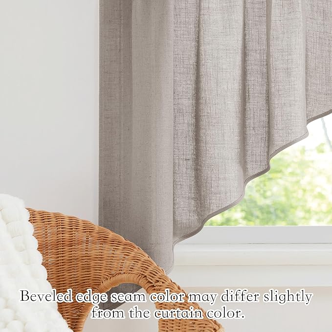 RYB HOME Linen Textured Swag Curtain Valance for Living Room, Half Privacy Airy Soft Breathable for Farmhouse, Kitchen, Cafe, Width 36 x Length 36, Birch Brown, 2 Panels