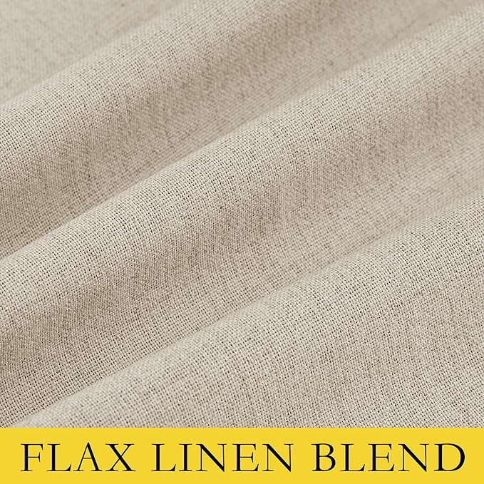 NICETOWN Cream 100% Blackout Linen Curtains 102 inch Long Burg for Living Room, 1 Pair, 62" Width Each Panel, Farmhouse Thick Completely Blackout Window Treatment Thermal Insulated Drapes