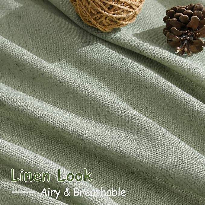 Nanspring Light Sage Linen Curtains 96 Inches Long 2 Panels Set for Living Room Rod Pocket Back Tab Semi Sheer Light Filtering Protect Privacy Pale Green Curtain for Bedroom Floor Length 52x96