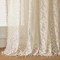 WAZZIO Boho Lace Curtains 2 Panels 63 Inches -Cute Vintage Victorian Sheer Panel Drape French Country Floral Pattern & Tassel Light Filtering Privacy for Bedroom Dining Living Room,Beige,W52x L63