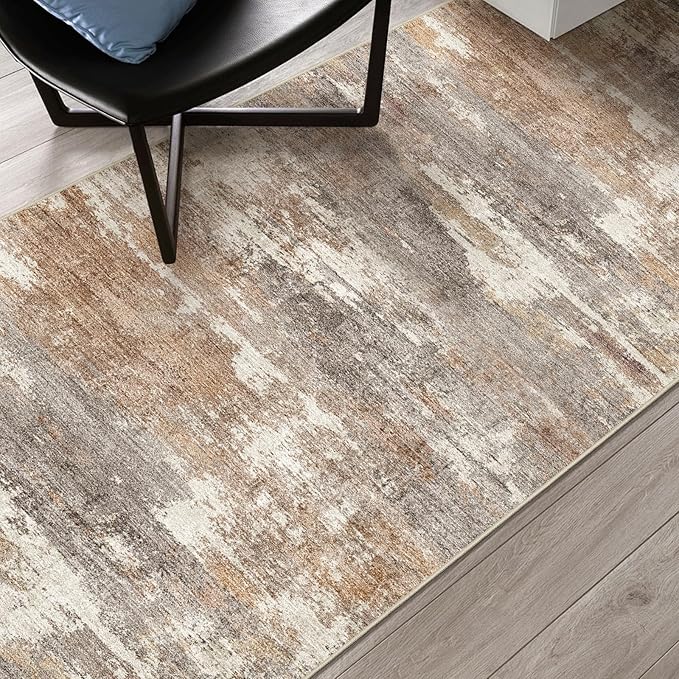2'6''x8' Washable Kitchen Runner Rug: Modern Abstract Runners for Hallway Soft Non Slip Rugs with Rubber Backing Low Pile Thin Floor Carpet for Entryway Bedroom Bathroom Indoor(Brown/Brick,2'6''x8')